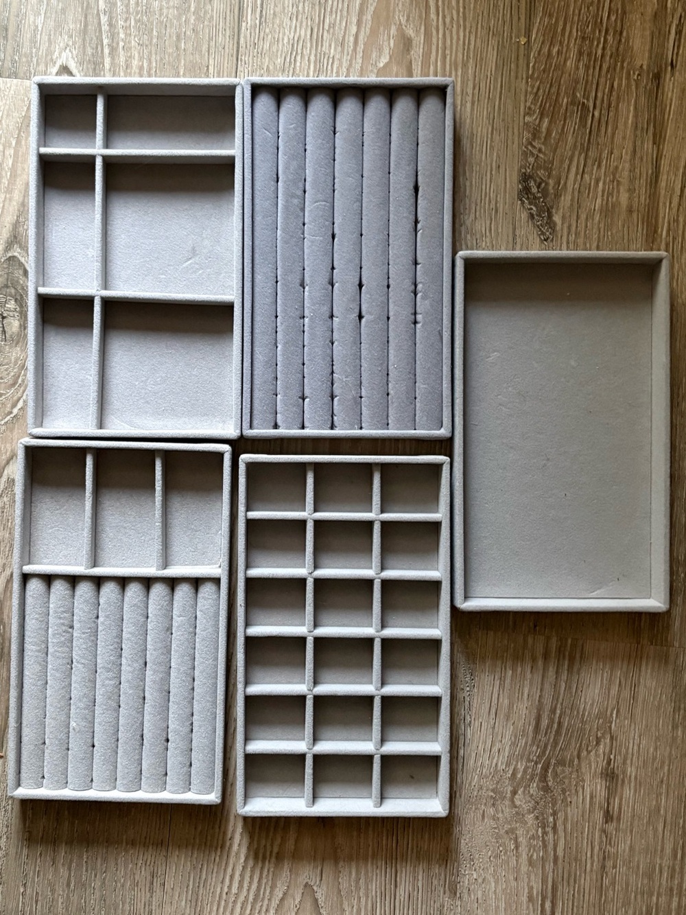 Modular Jewelry Organizer Trays in Light Gray - Set of 5